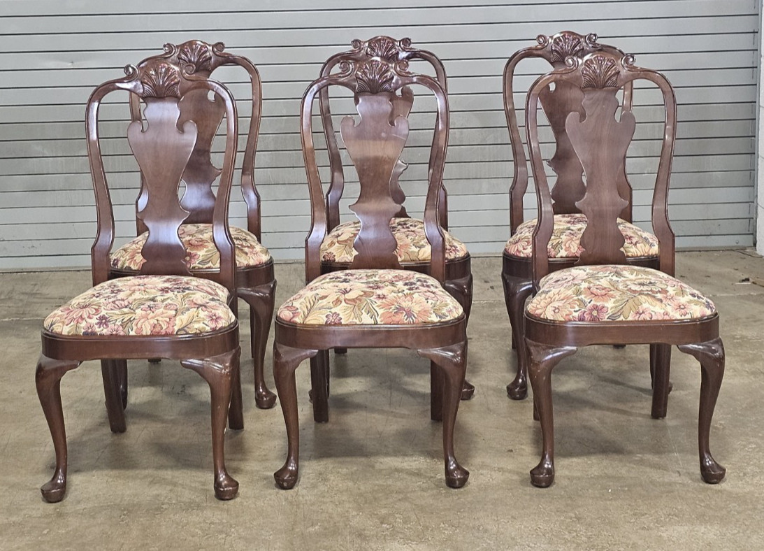 Set of 6 Stickley Williamsburg Style Mahogany Side Chairs Needlpoint Fabric