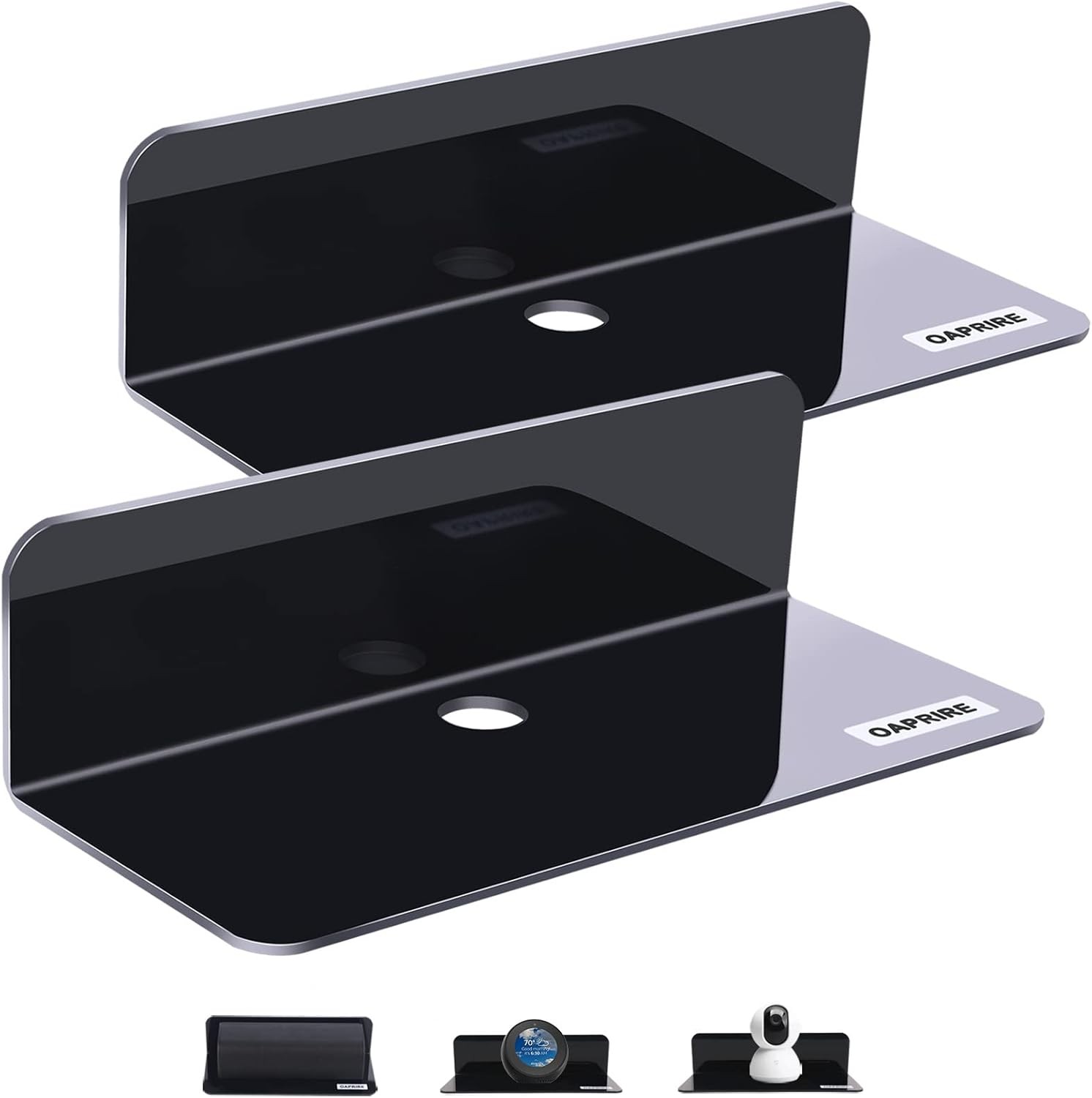 OAPRIRE Acrylic Floating Wall Shelves Set of 2, Damage-Free 9 inches, Black