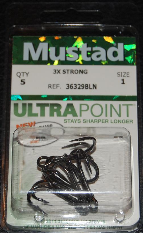 Mustad 36329BLN-01 Size 1 Elite Treble Hooks 3X Strong Premium Pack of 5 Musky