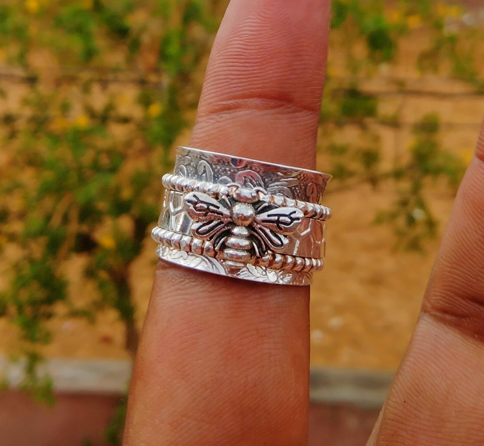 925 Sterling Silver Band& Spinner Meditation Ring Handmade Ring All Size-U-79