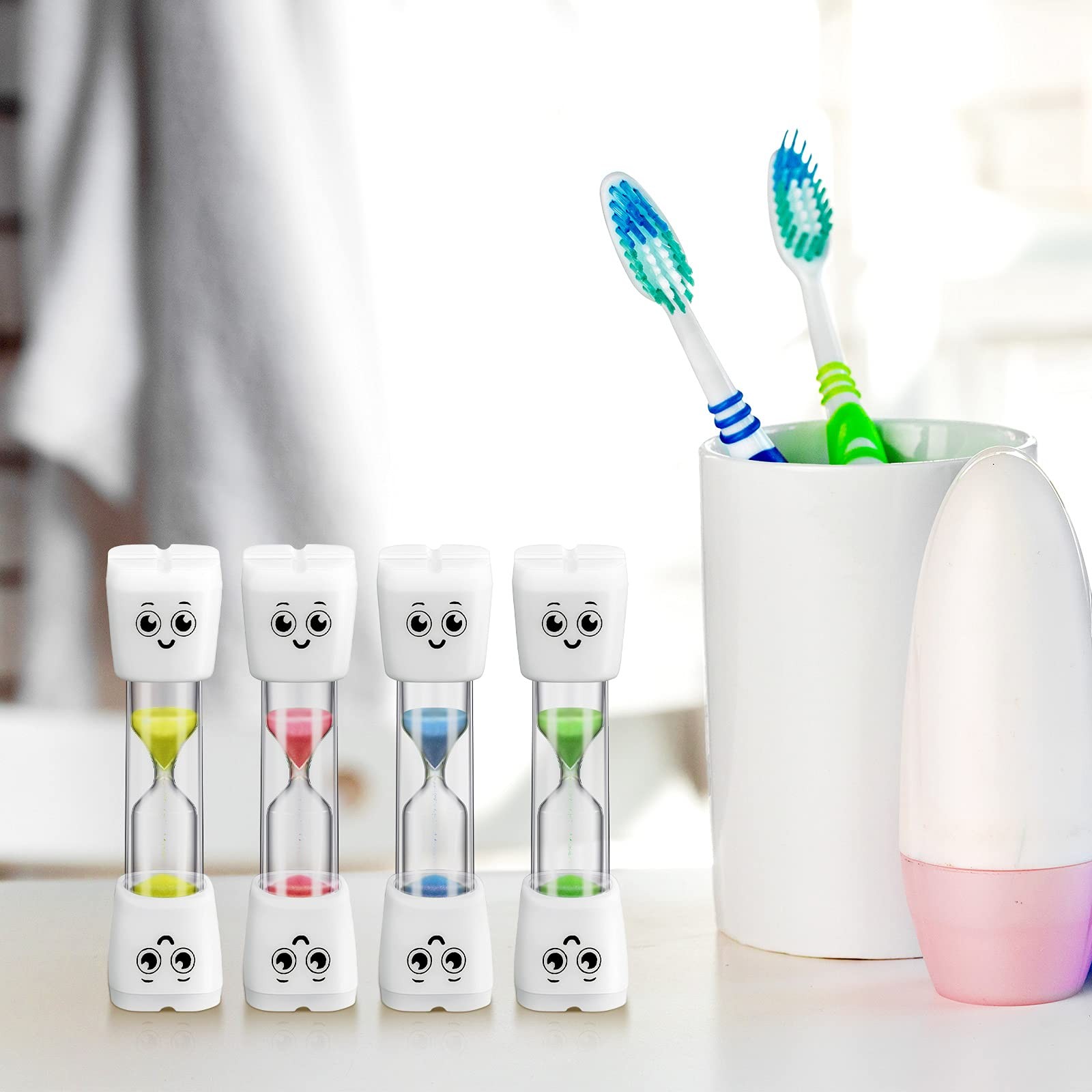 Weewooday 4 Pieces Toothbrush Timer 2 Minute Sand Timer Smile Pattern Tooth B...