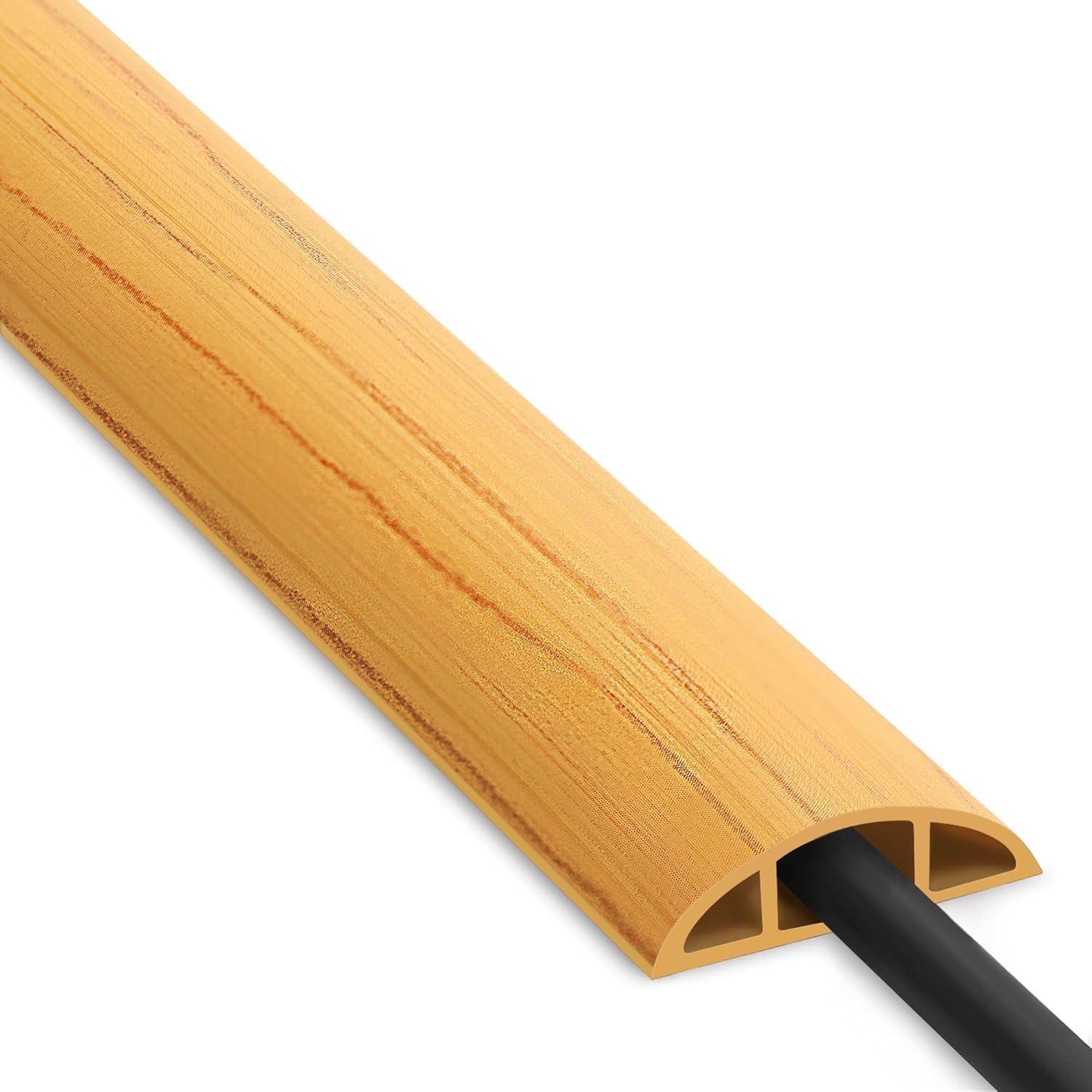 Floor Cord Hider Cover 4ft Yellow Wood Wire Covers W0.47in x H0.28in