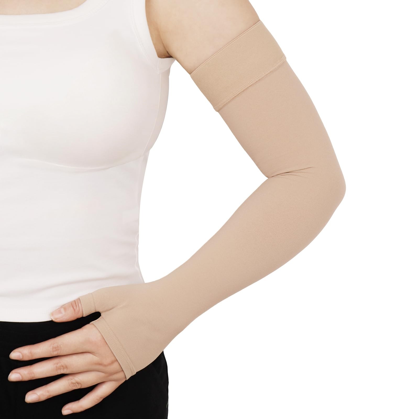 Lymphedema Compression Arm Sleeves for Women Men with Gauntlet, 20-30 mmHg Gr...