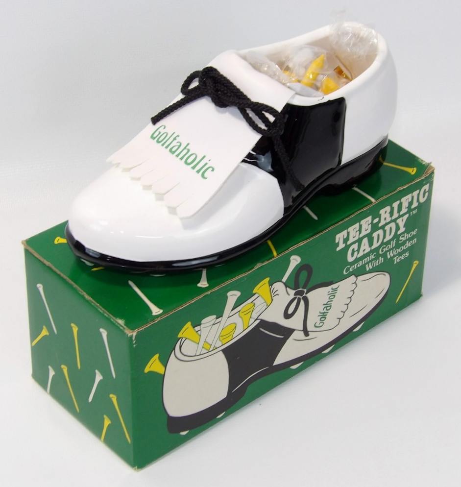 RUSS TEE-RIFIC Caddy 6" Ceramic Golf Shoe with Wooden Tees New!