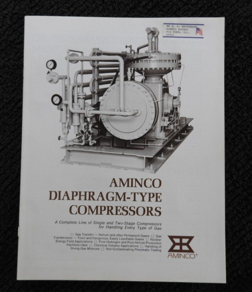 1977 Aminco Diaphragm-Type Compressor Sales Brochure Silver Spring MD