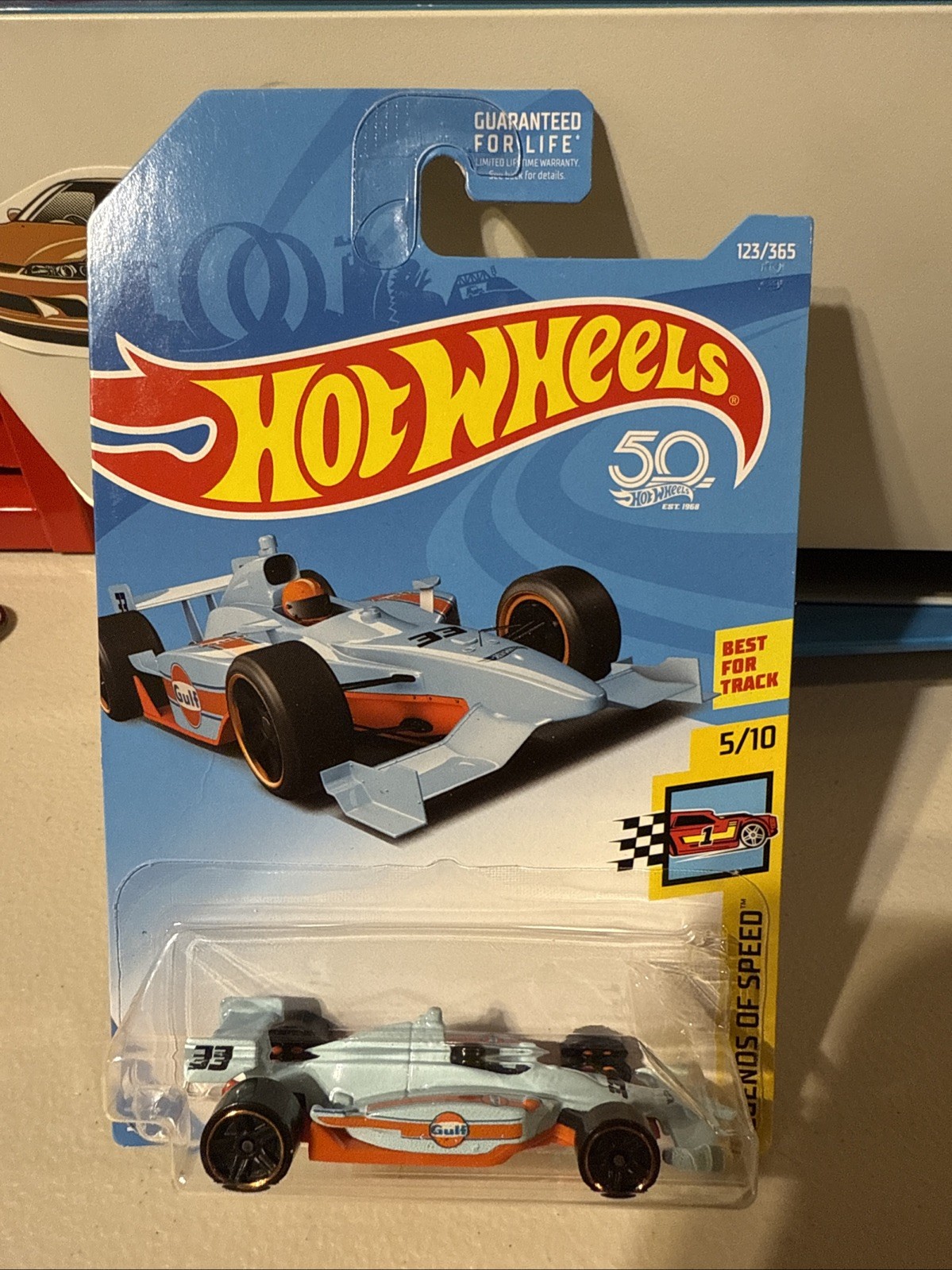 2018 Hot Wheels Legends of Speed Blue Gulf Indy 500 Oval #123 50th Anniversary