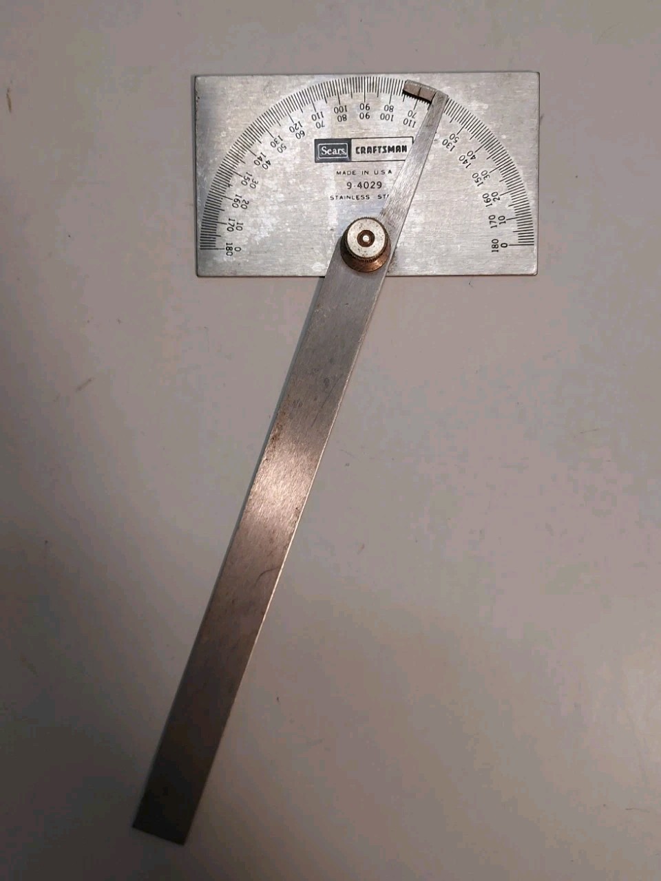 Vtg Sears Craftsman Protractor 94029 9-4029 Stainless Steel 0 to 180 USA