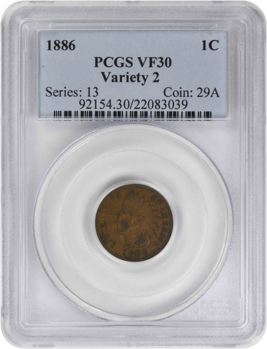 1886 Indian Cent Variety 2 VF30 PCGS