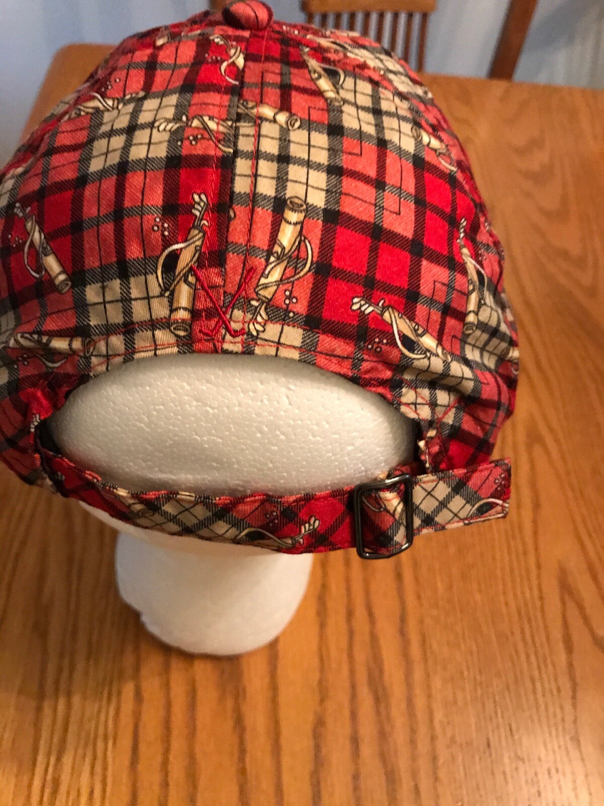 Golf Golfer Cap Hat Visor Lightweight Red Plaid Fabric Beige Bill OS Villager