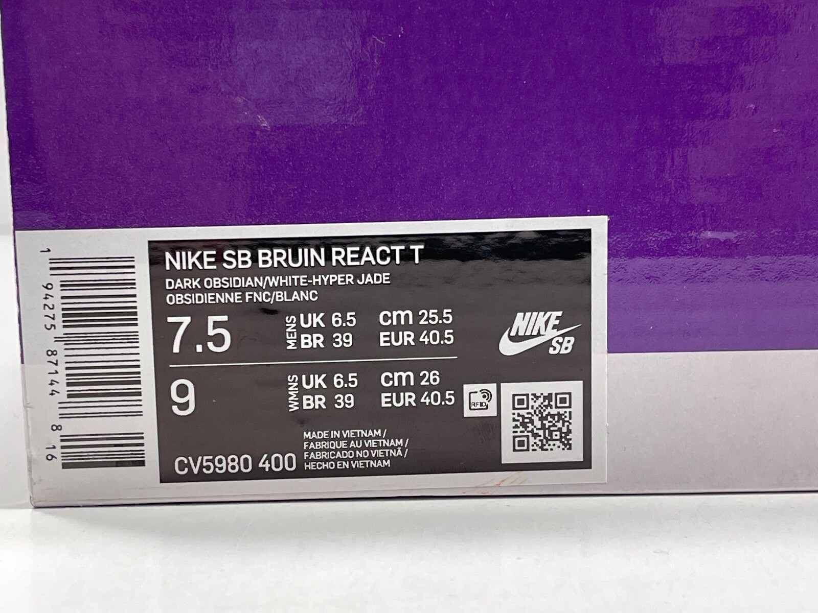 Nike SB Bruin React T Dark Obsidian Hyper Jade CV5980-400 NEW 7.5