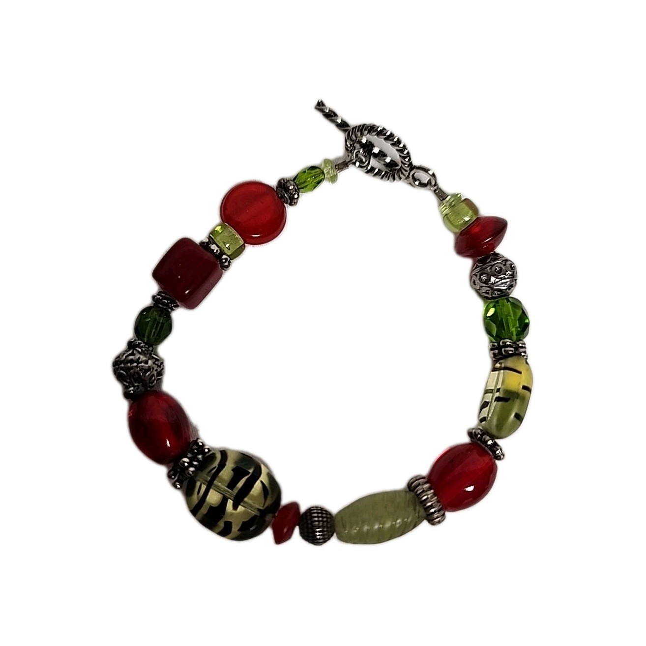 Silvertone Lampwork Urnanium Glass Bracelet