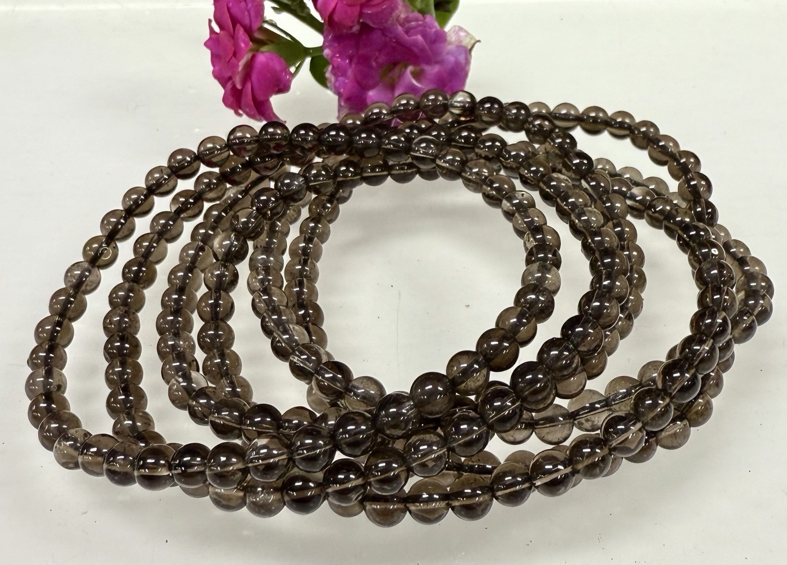 Wholesale 6 Pcs Natural Smoky Quartz 4mm  7.5” Stretch Bracelet Crystal
