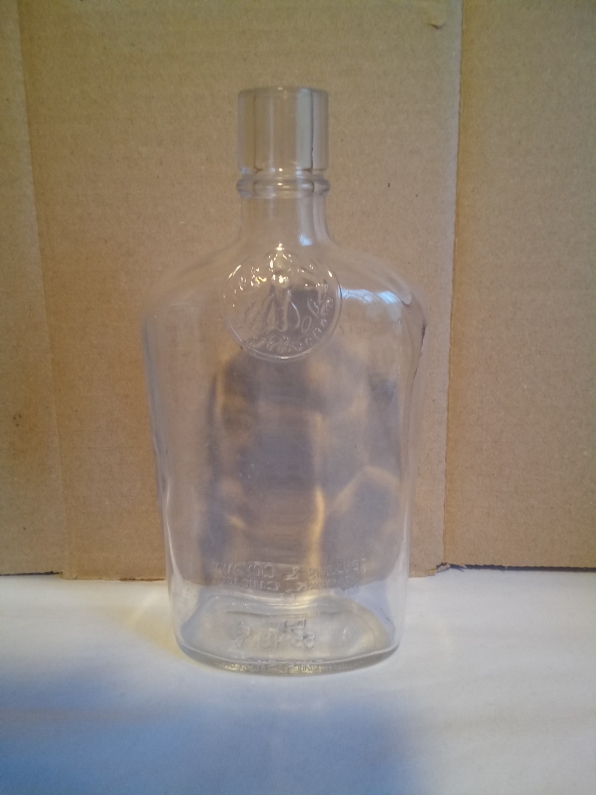 Vintage One Pint Clear Glass Whisky Bottle, 8", No Cork