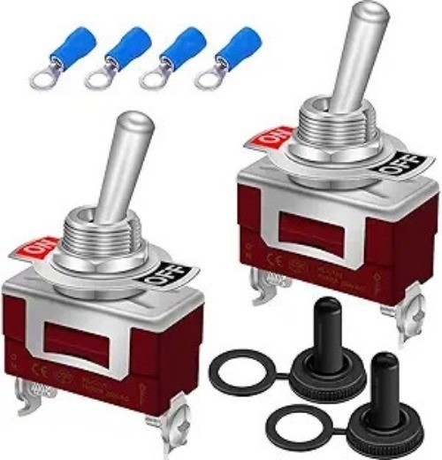 2-Pin SPST 12V 30A ON/Off Toggle Switch with Waterproof Cap and Terminals for Ca
