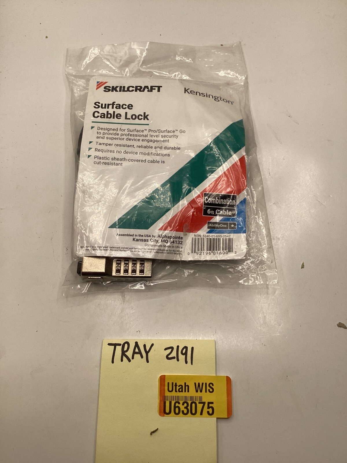 Skilcraft Surface Cable Lock 5340-01-598-7495 6ft Cable