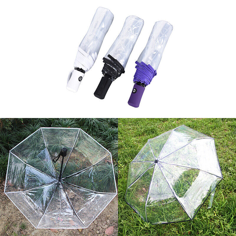 Automatic Open Close Fold Windproof Umbrella Compact Rain Transparent Clear YN y