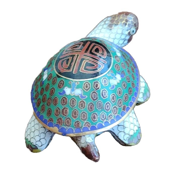 Brass Turtle Cloisonne Trinket Box