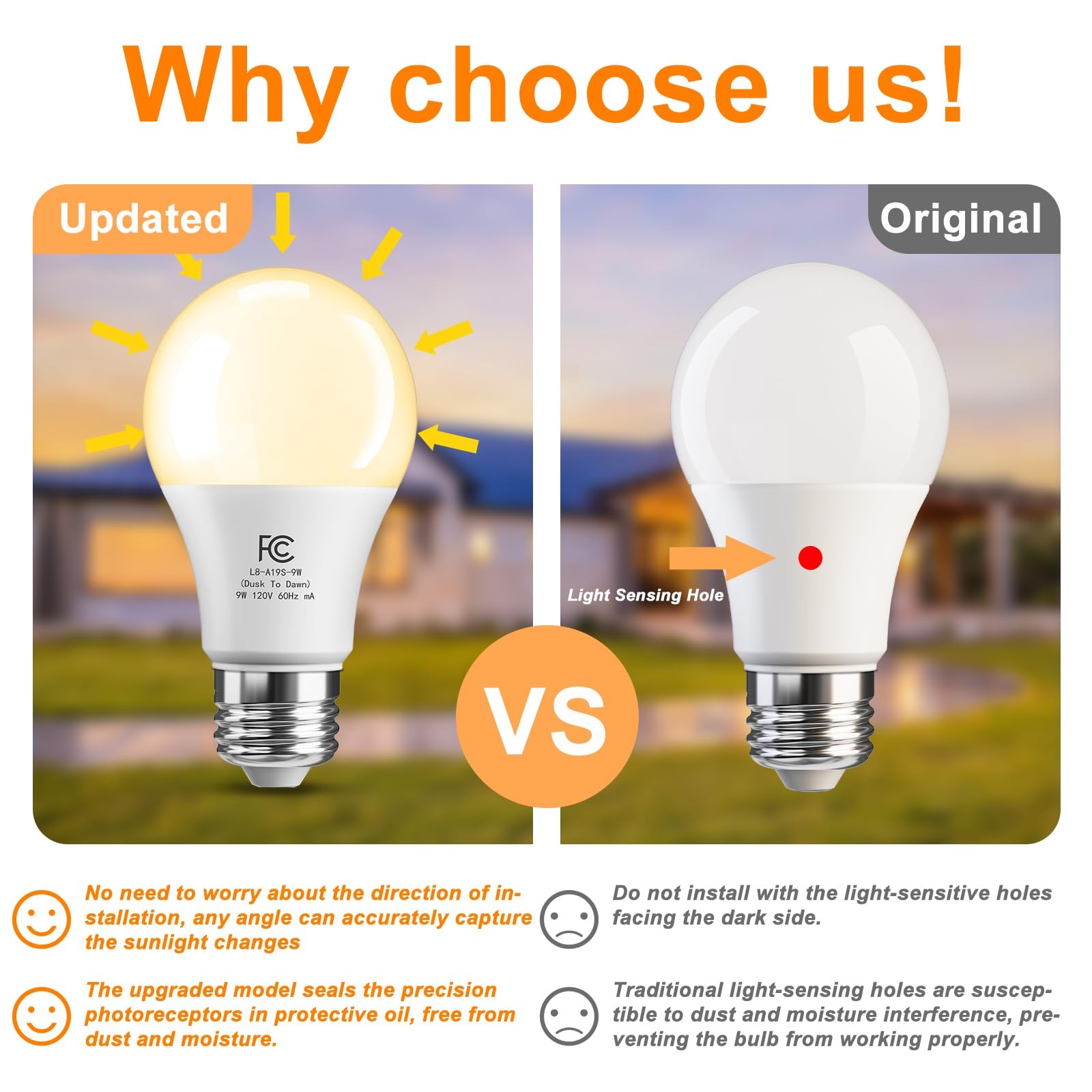8 Pack Dusk To Dawn Light Bulbs Outdoor, Light Sensor Led Light Bulb, Automatic