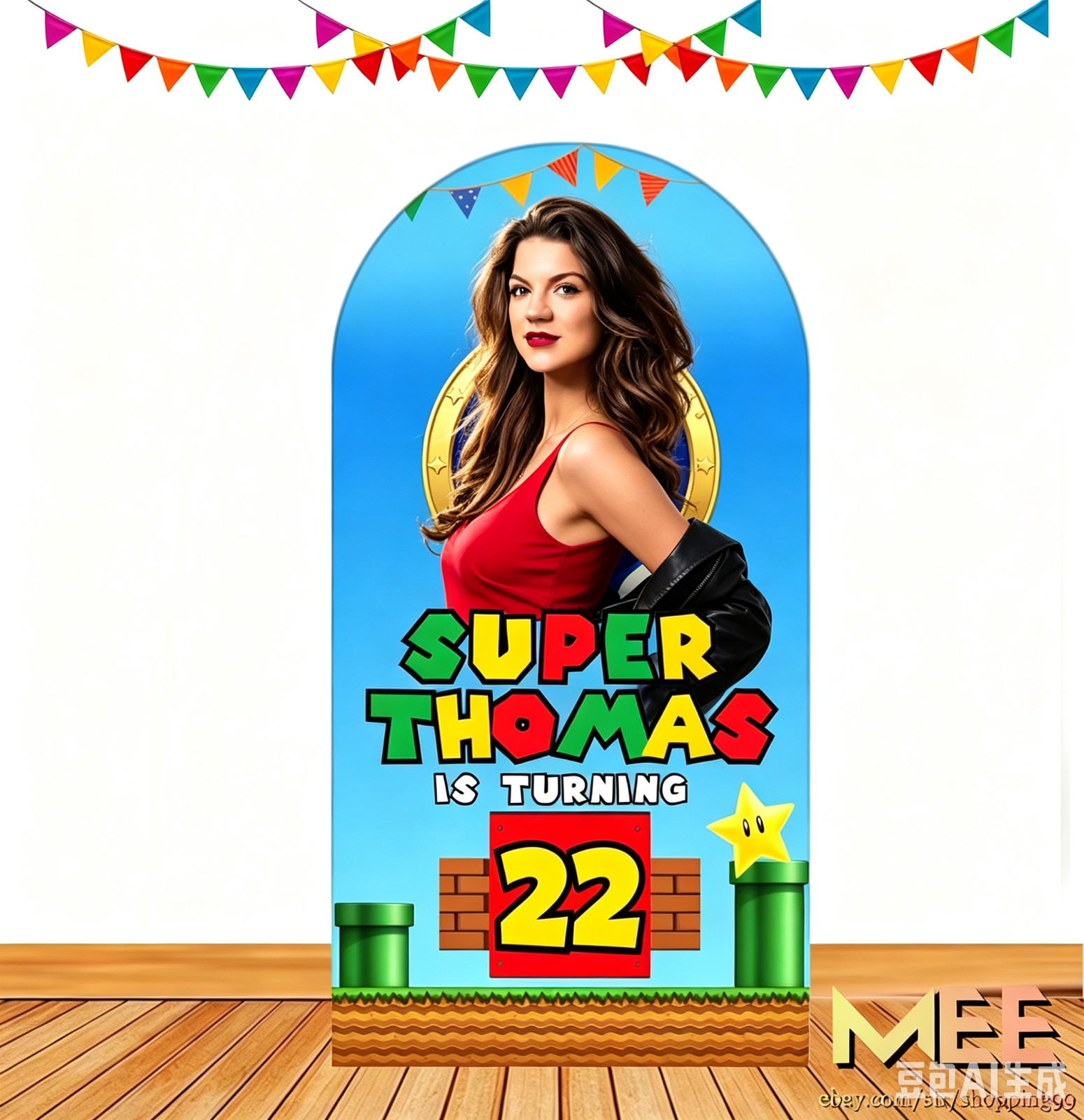 Personalised Super Mario game Arch Backdrop Cover Birthday background Decoration