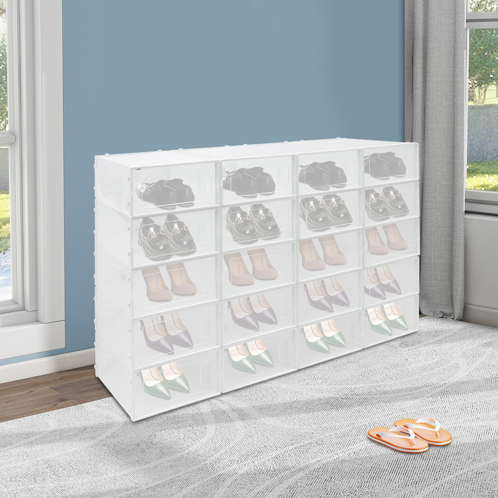 20* Stackable Shoe Storage Box Durable Plastic Sneaker Display Case Organizer