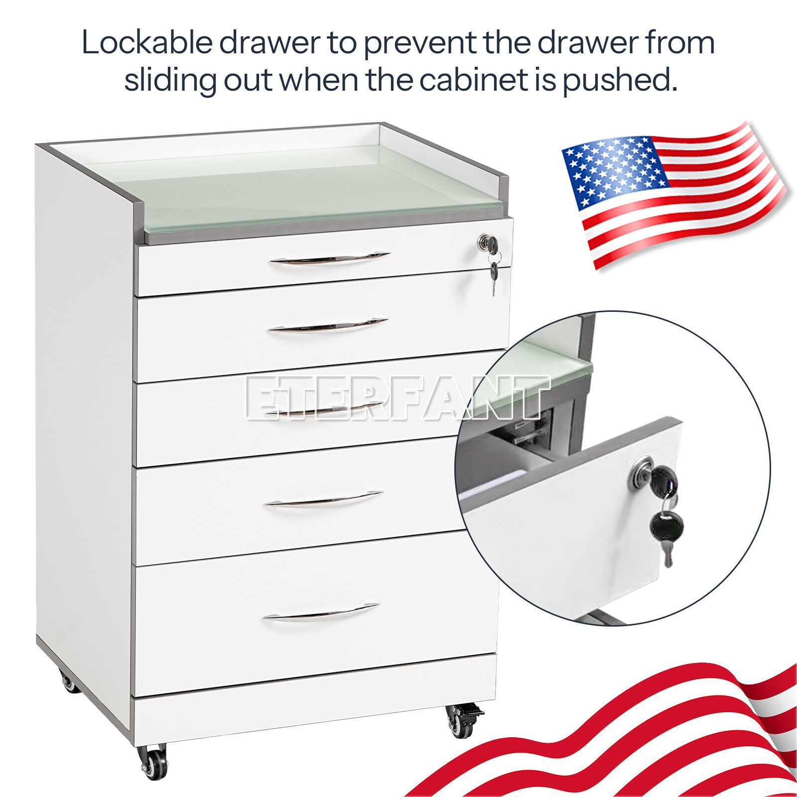 Dental Cabinet Rolling Medical Trolley Mobile Wooden Cart With socket 4 Drawers