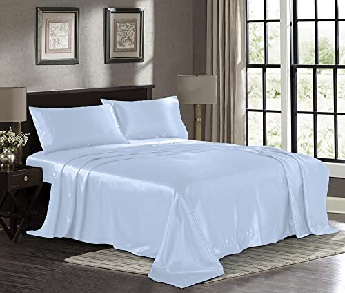 Satin Sheet Set Silky Microfiber Deep Pocket Fitted Sheet+Flat Sheet+Pillow Case