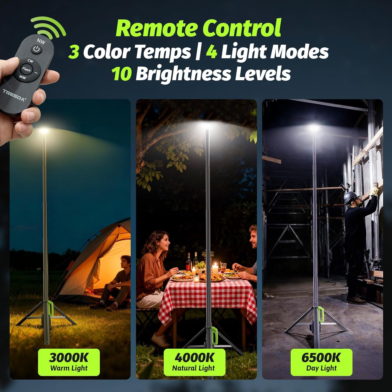 Rechargeable Telescopic Camping Light, 8.4FT LED Work Light with Tripod Stand &