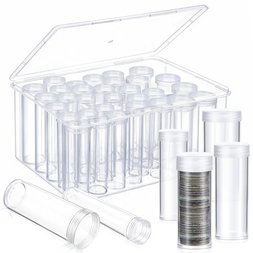 34 Pcs Coin Tubes Assorted Sizes with 1 Plastic Storage Box Assorted Coins 35