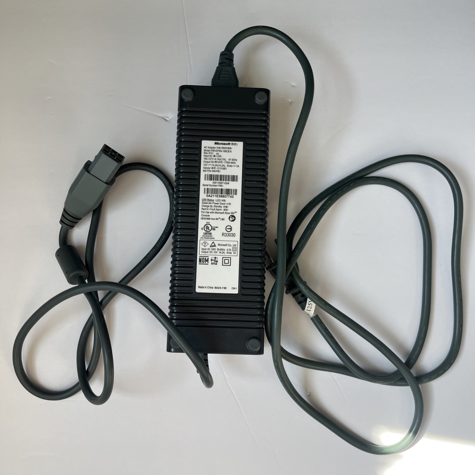 Official Microsoft Xbox 360 Fat Power Supply Cord Brick Adapter Authentic Works!