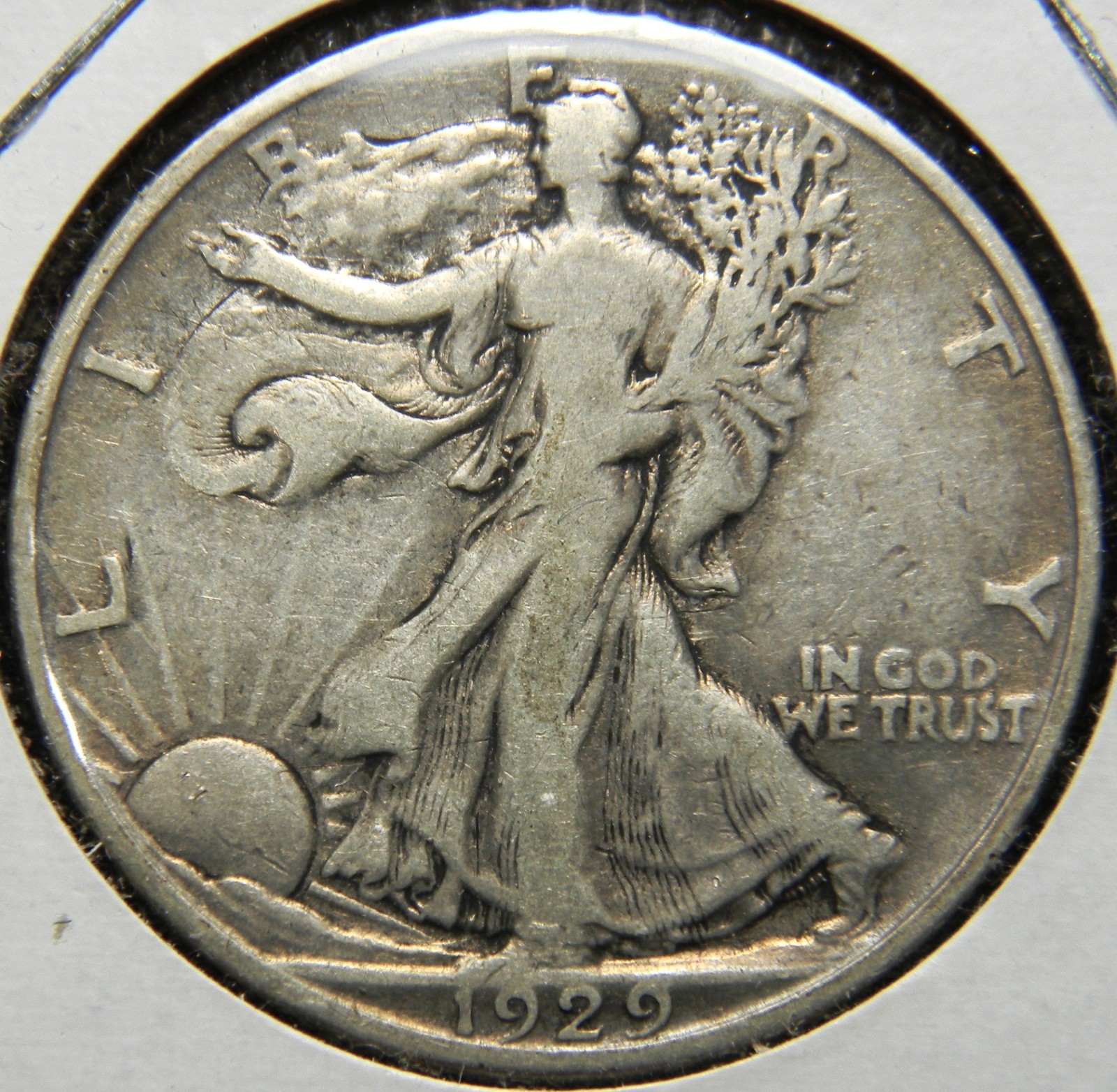 1929-S WALKING LIBERTY SILVER HALF DOLLAR, GRADE IS FINE+, LIGHT OLD CLEANING