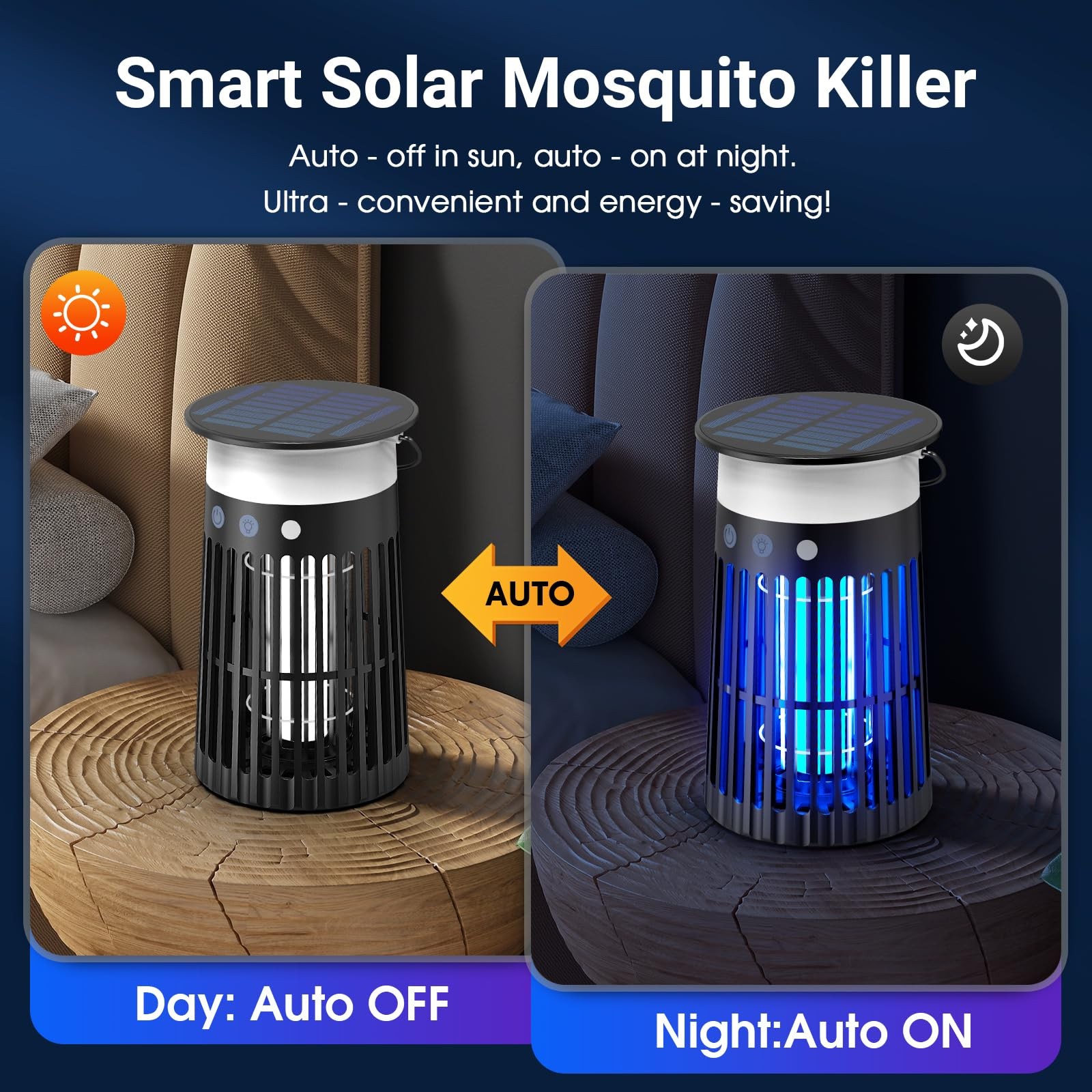 Solar Bug Zapper Outdoor, Portable Electric Mosquito Killer with Panel Sensor...