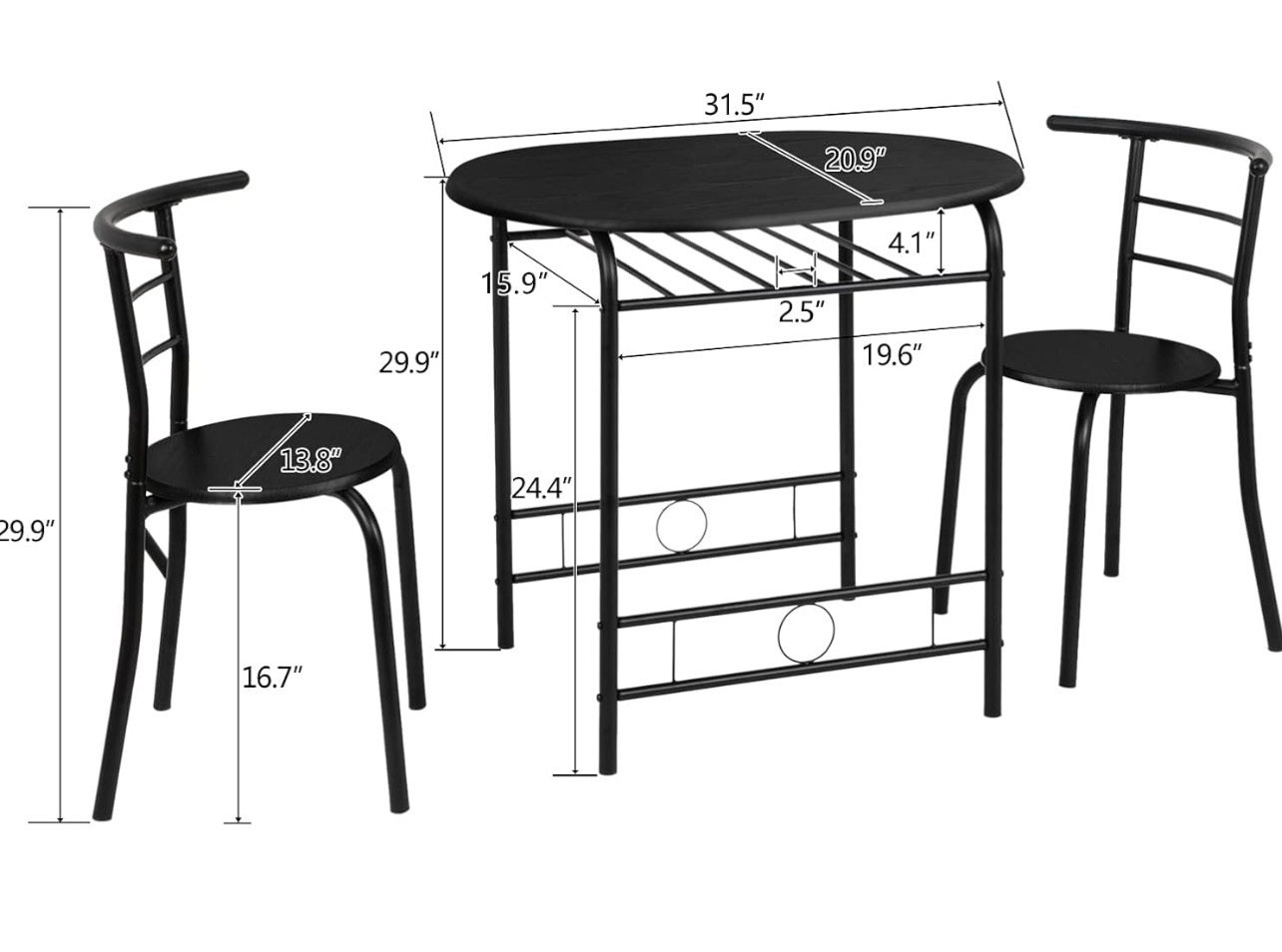 3 piece bistro set Wine Rack Table For Kitchen, Small Apartment Black