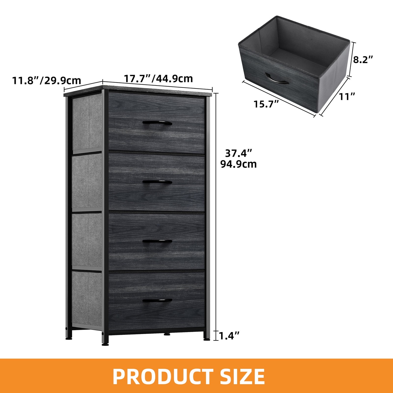 4 Drawer Dresser Fabric Chest of Drawers Furniture Storage Organizer