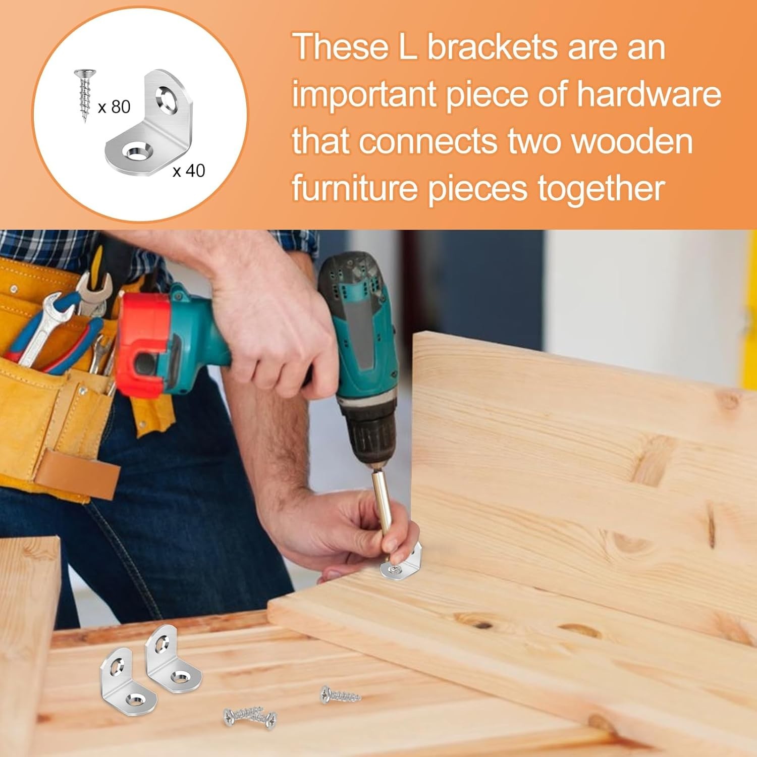 Versatile 40 Pcs L Bracket Corner Braces with 80 Durable Screws for DIY Projects