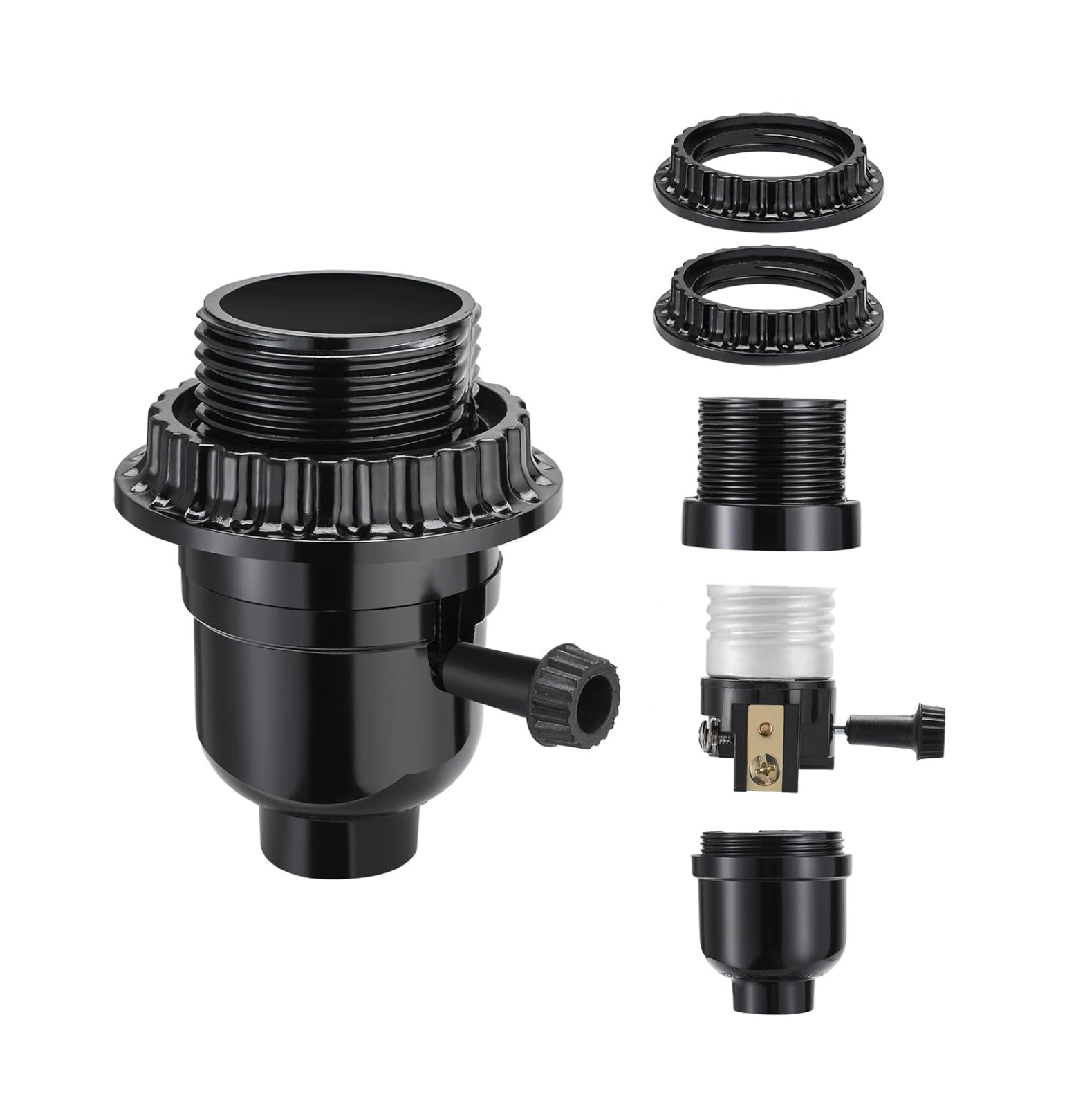 Durable Medium Base Lamp Socket with 2 Shade Rings for Easy Replacement