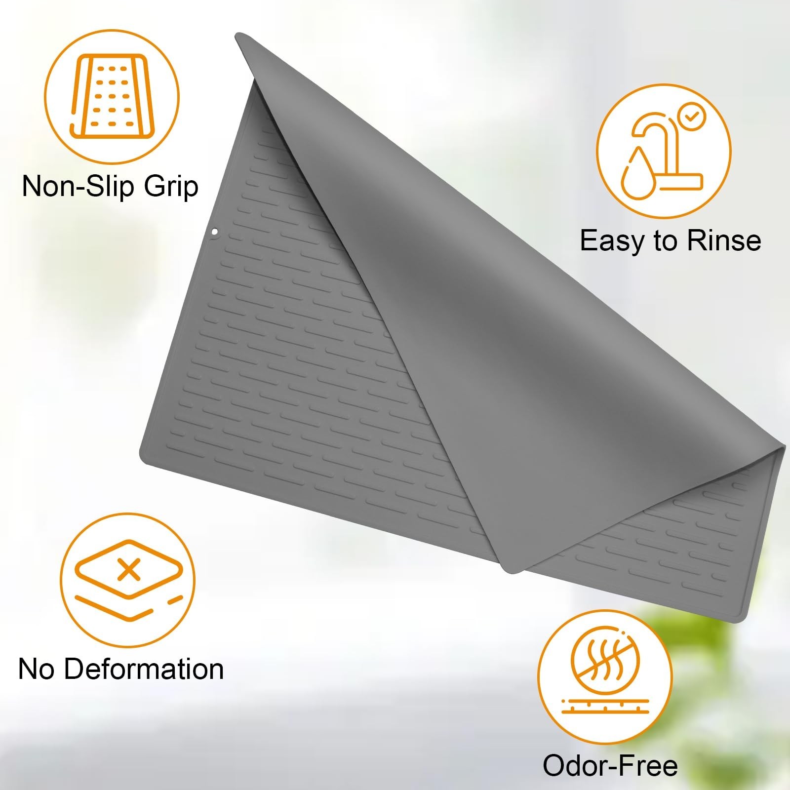 Silicone Dish Drying Mat Grey , 28x19.7 Inches Kitchen Drying Mat Oversized, ...