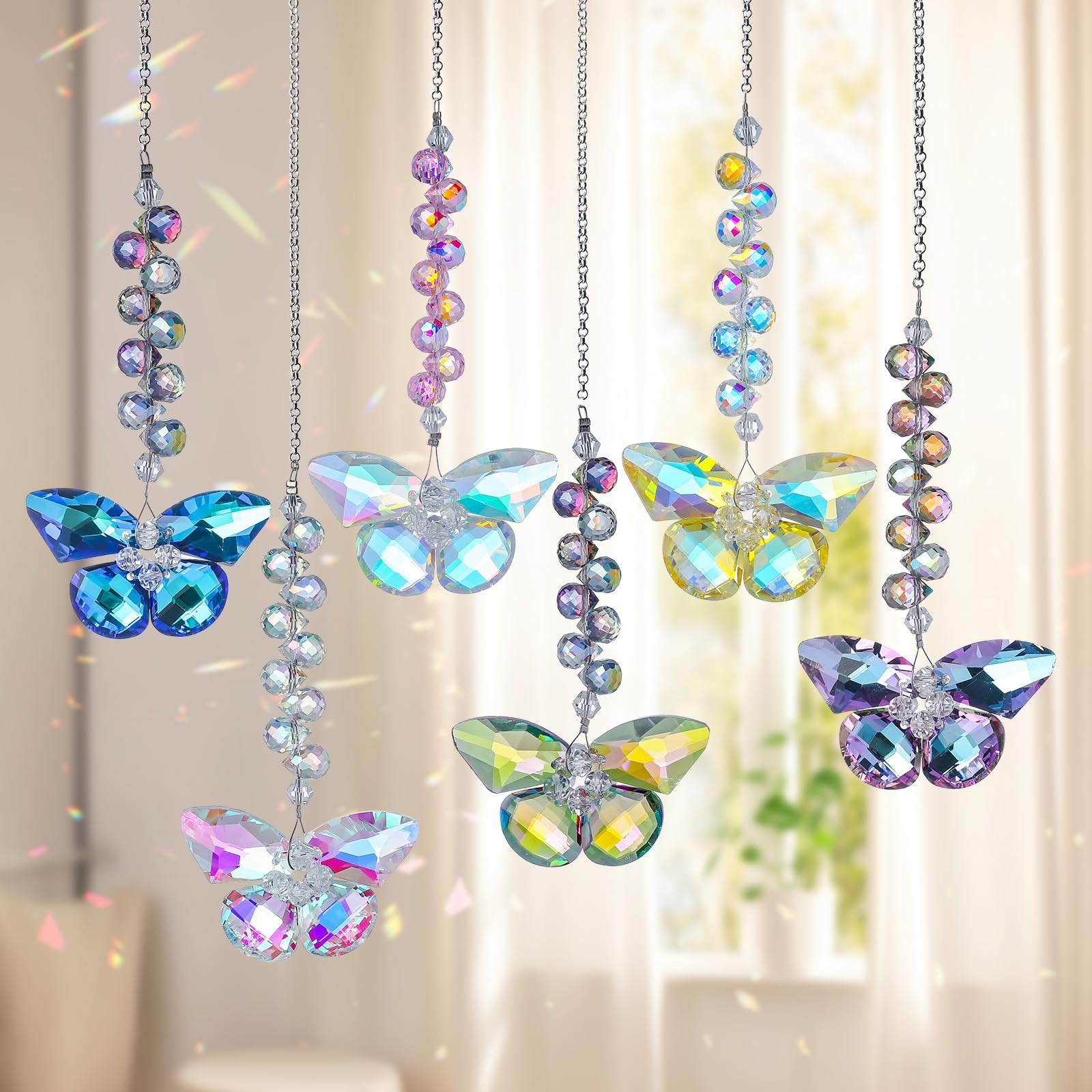 6pcs Crystal Butterfly Suncatchers Hanging Ornaments, Rainbow Maker Sun Catch...