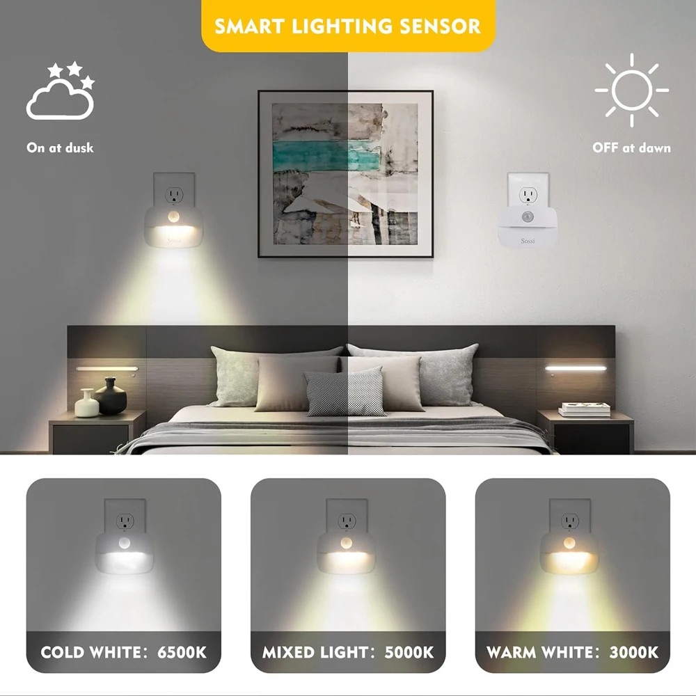 LED Night Light EU Plug In Smart Motion Sensor Light 220V Wall Lamp for Home...