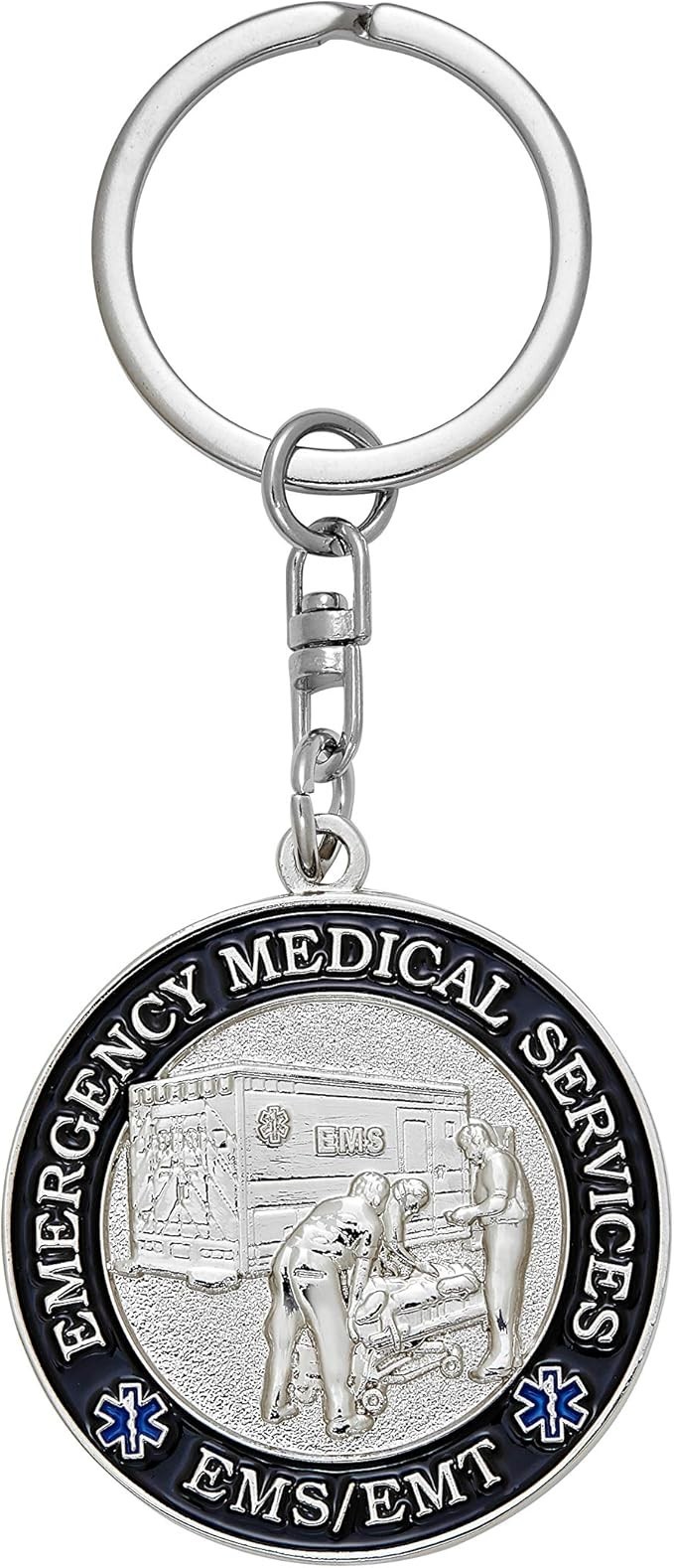 EMS/EMT Emergency Medical Services Challenge Coin Keychain with Prayer