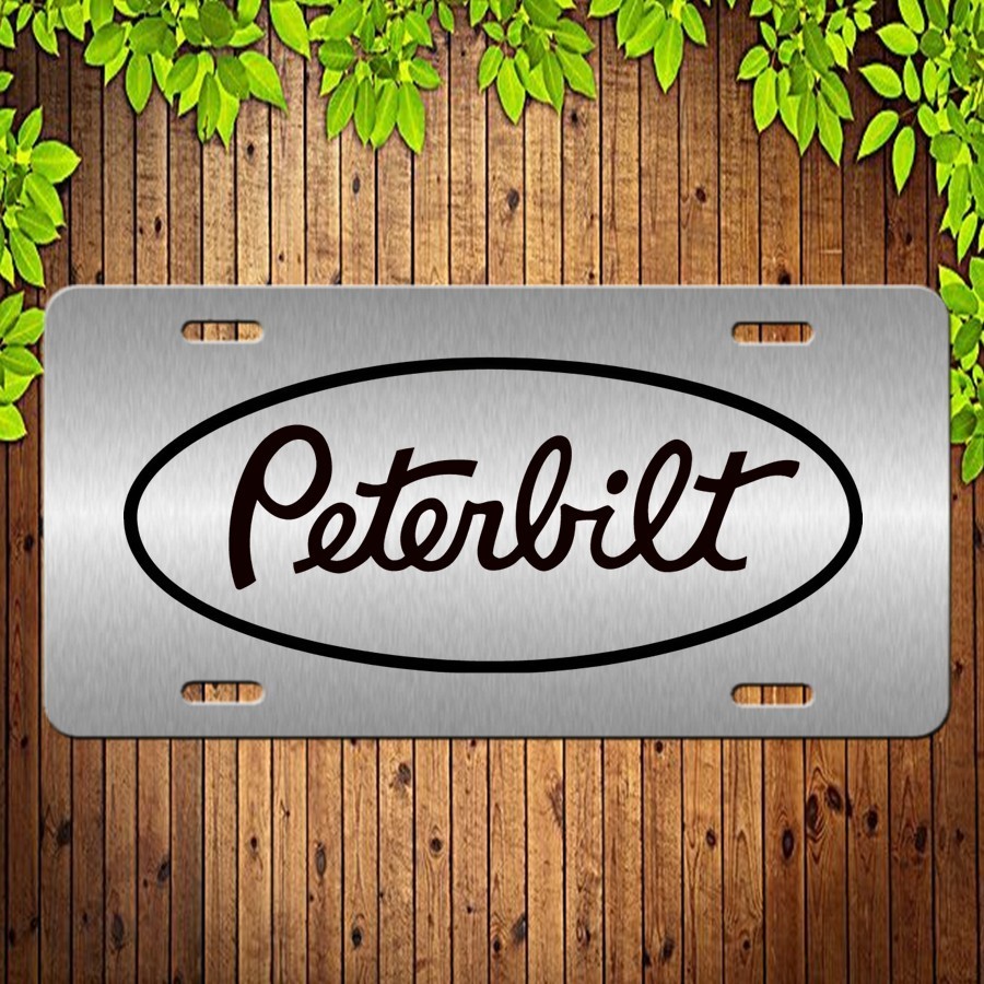 Laser Etched Engraved Peterbilt Black on Brushed Aluminum License Plate Tag