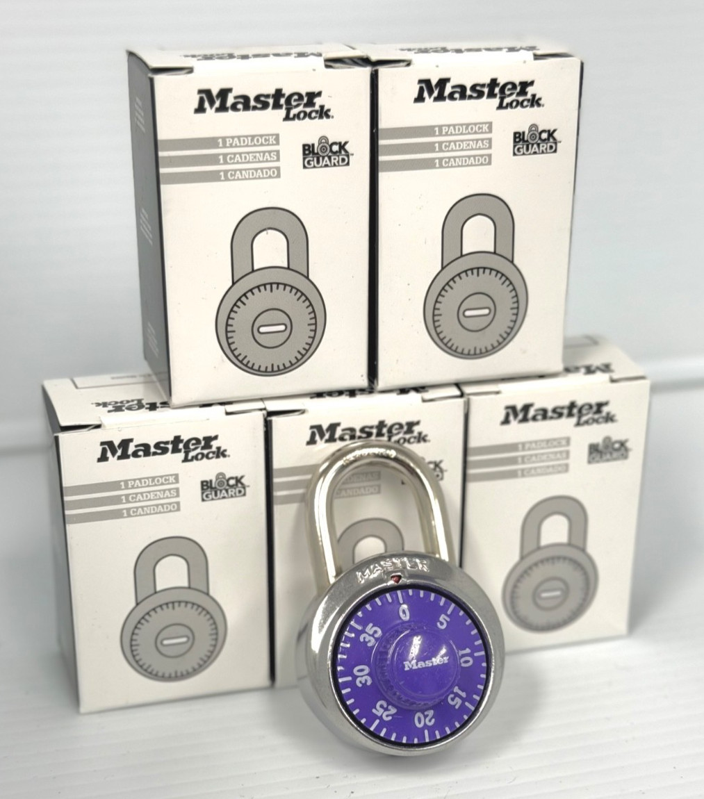 5 Locks Master Lock 1525 Purple Locker Padlocks Combination Dial V59 Key Option