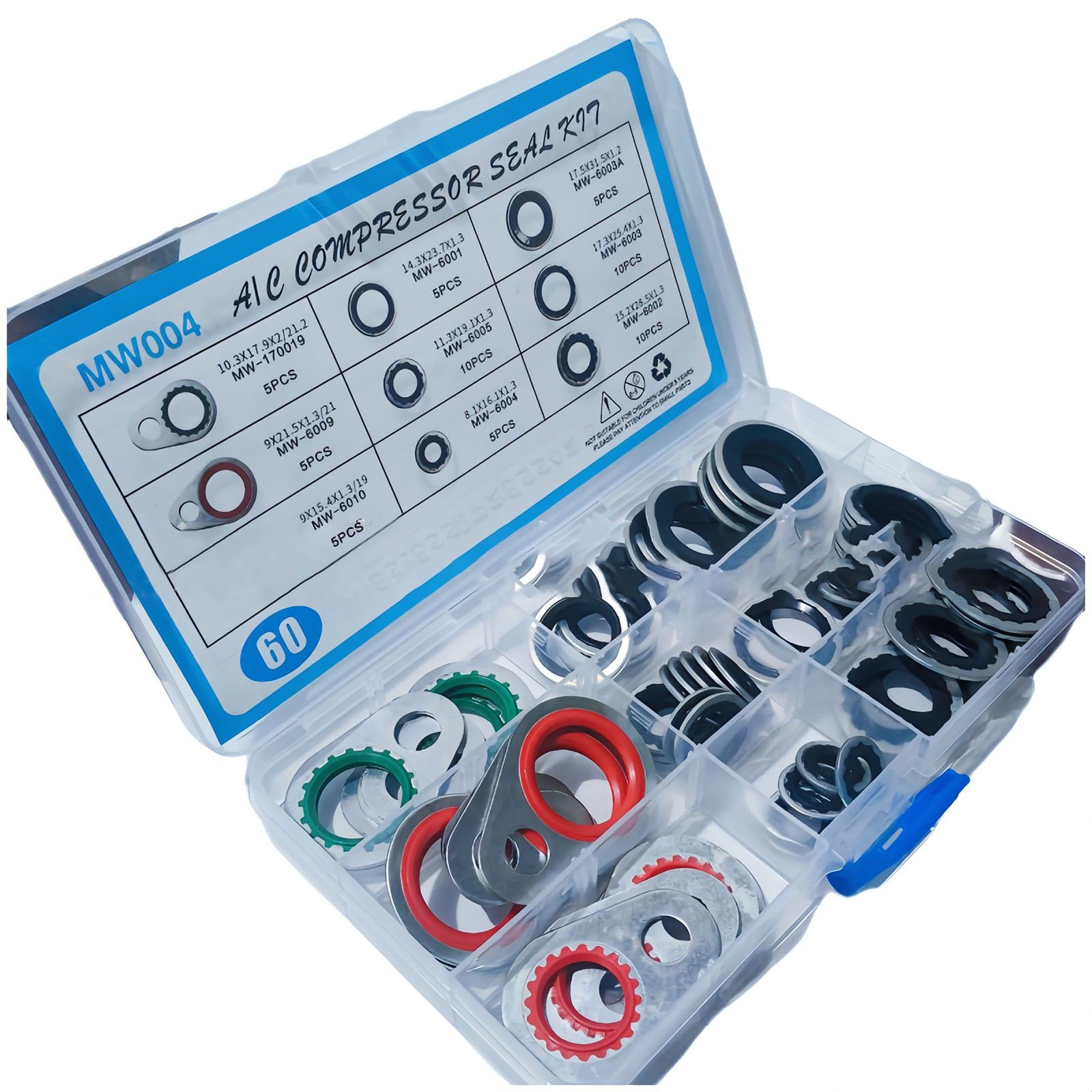 60Pcs 9 Sizes A/C Air Conditioning System Compressor Gasket Seals Washers Kits
