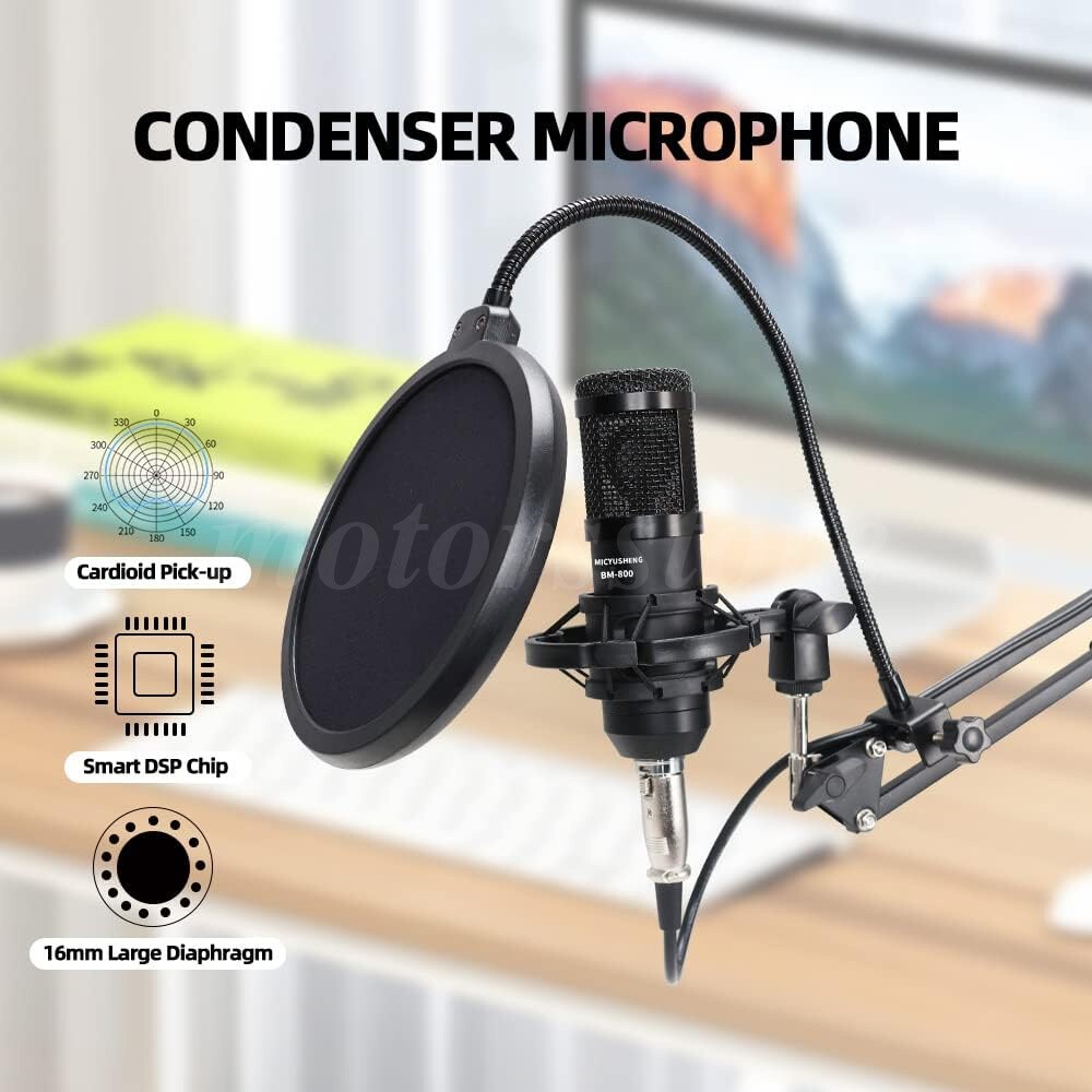 Professional Condenser Microphone Kit Complete Set For Podcast Studio Recording