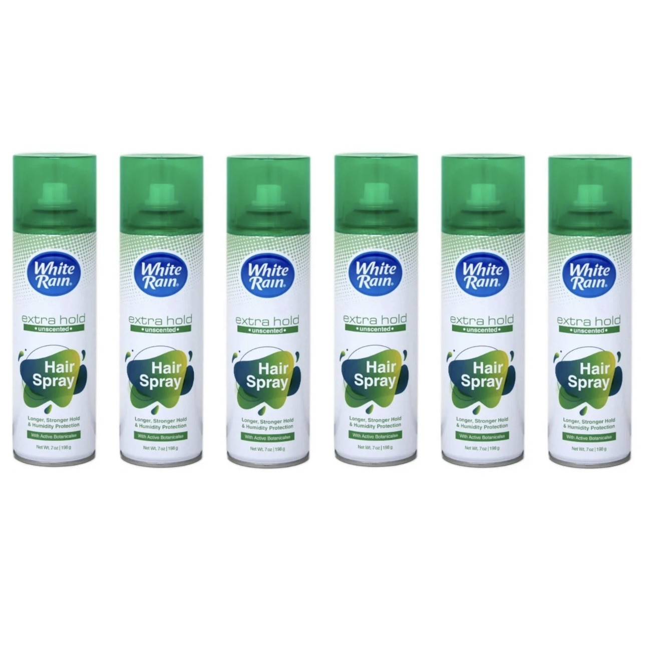 6 Pack White Rain Aerosol Hairspray Unscented Extra Hold 7.0Oz Each