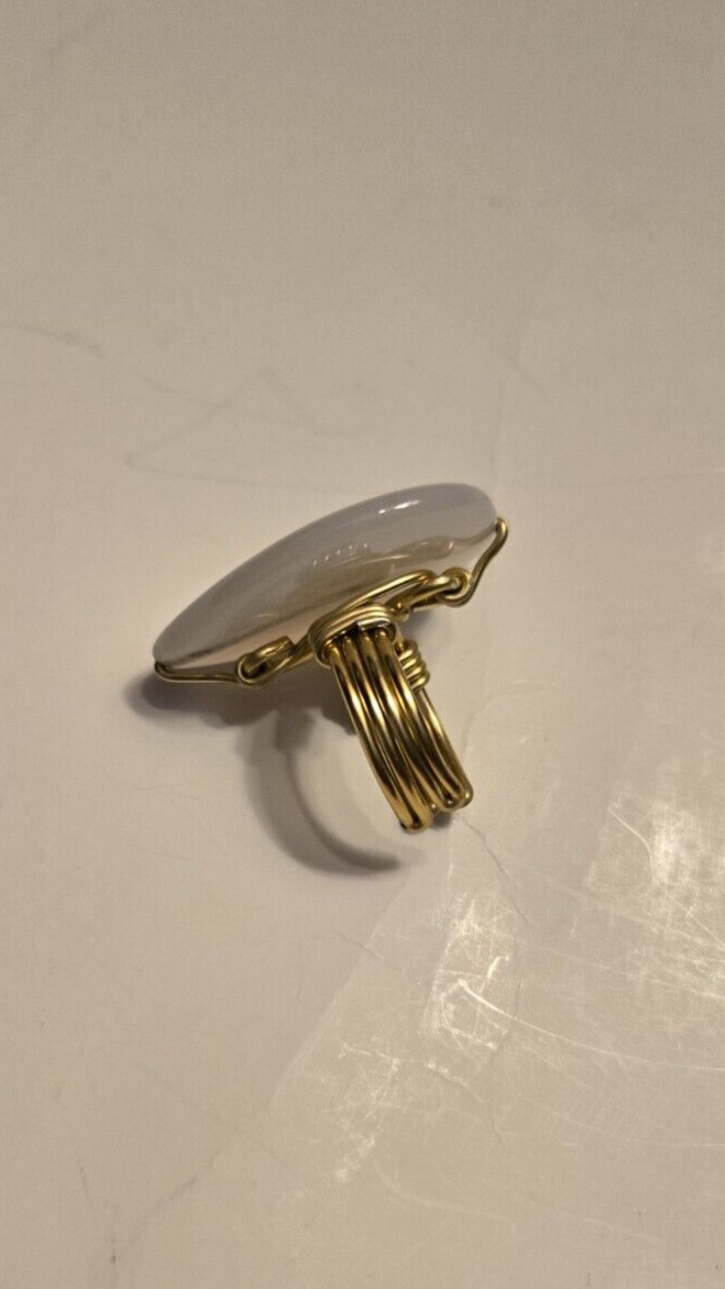 Artisan Crafted Gold Plated Wire Wrapped Agate Statement Ring