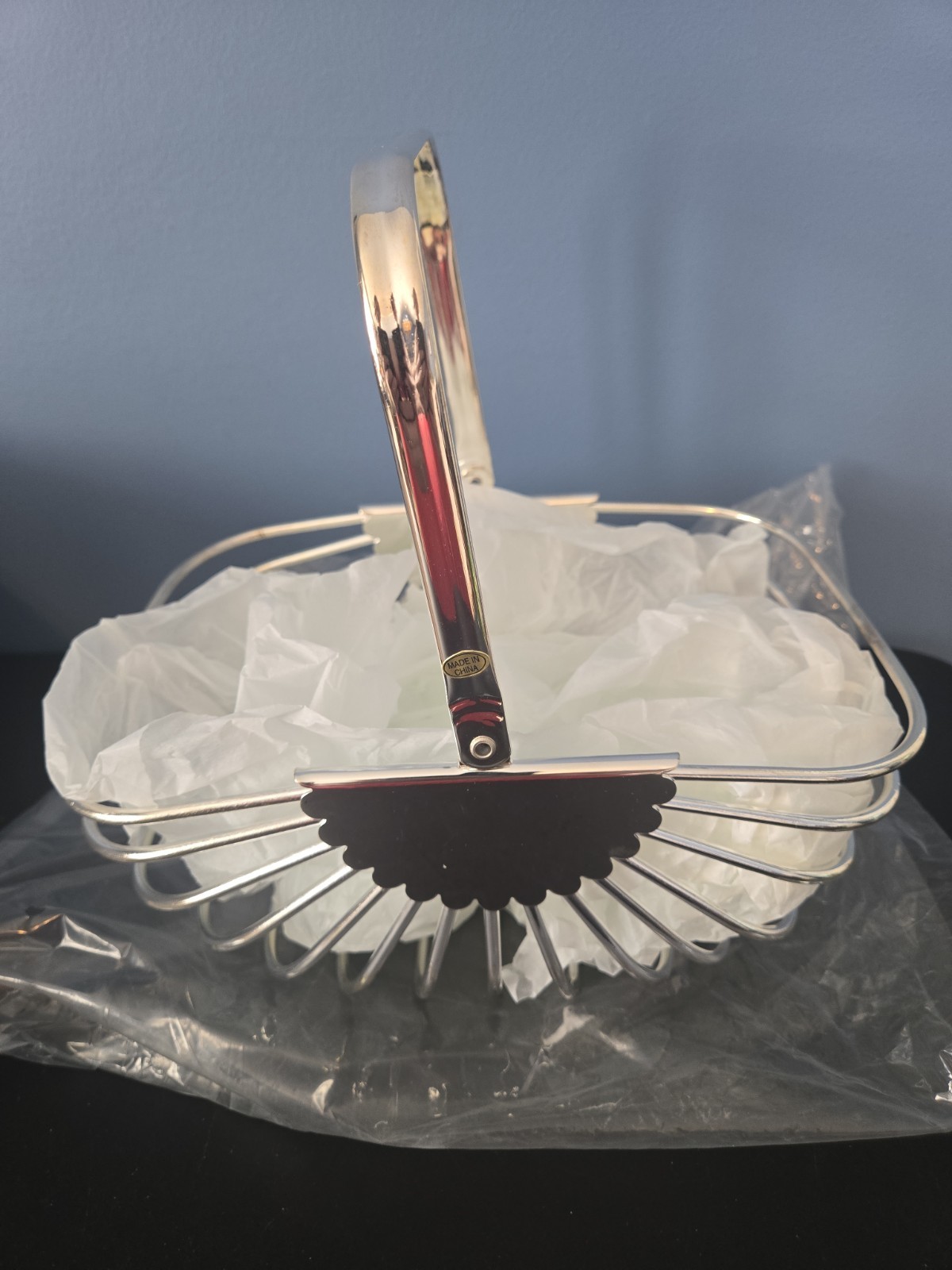 Vintage silver plated large rectangular handled basket fruit basket