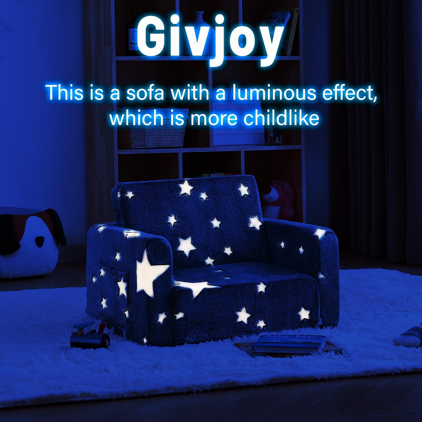 Toddler Chair Plush Kids Couch, 2-in-1 Glow in The Dark Comfy Armchair Remova...