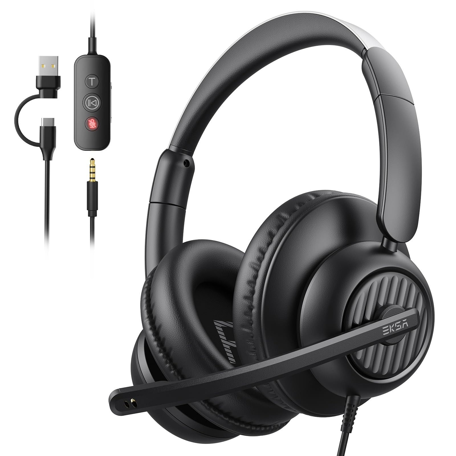 H8 USB Headset with Microphone for Work, Stereo Wired Computer Headphones wit...