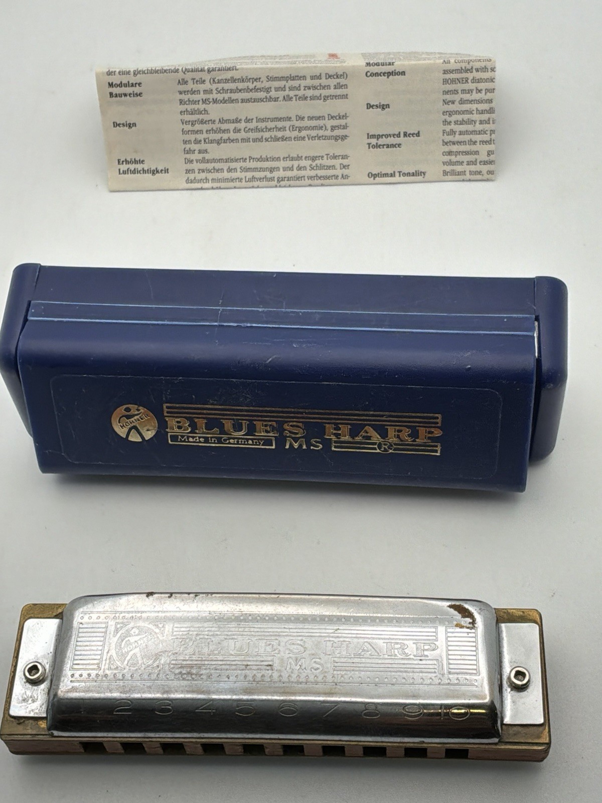 Hohner Blues Harp MS 532/20 Key D Diatonic Harmonica Germany w/ Case & Manual