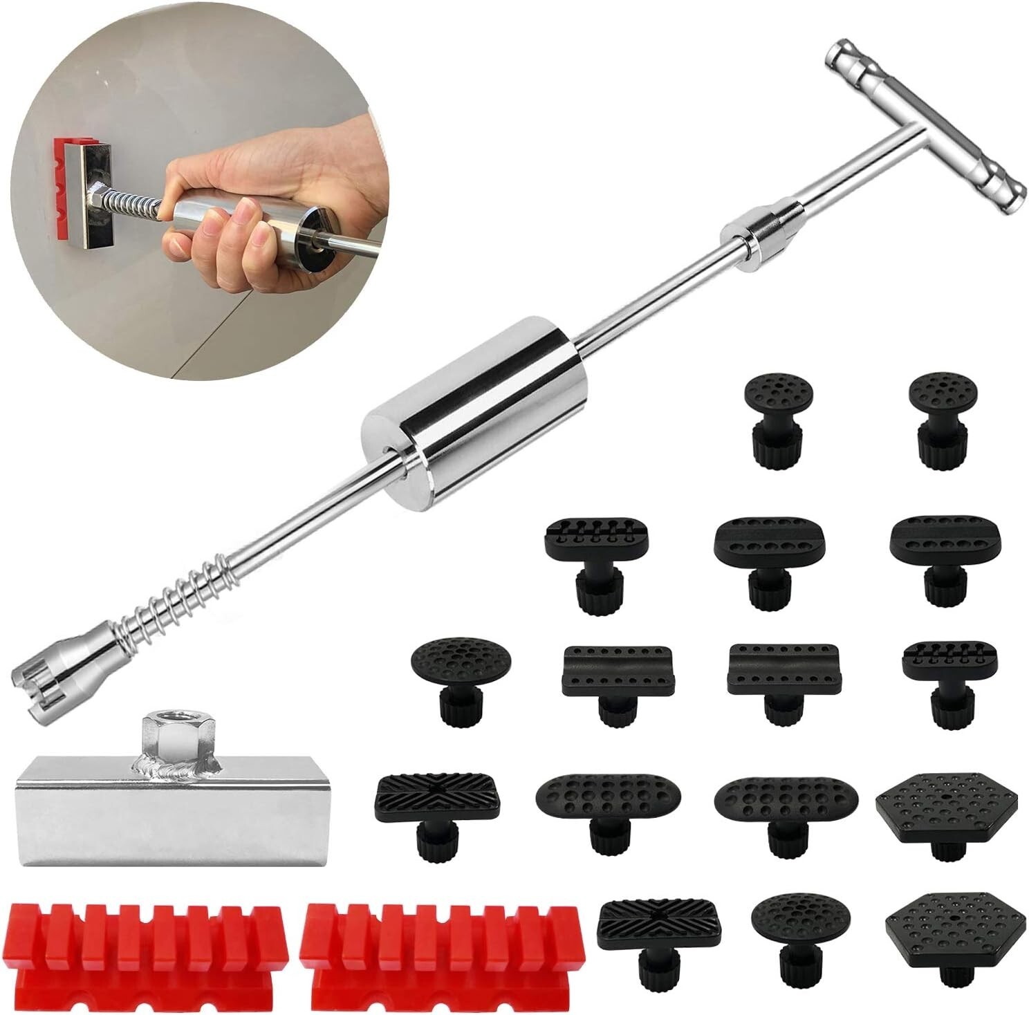 Ergonomic T-Bar Dent Puller Kit for Paintless Car Dent Removal - DIY Solution